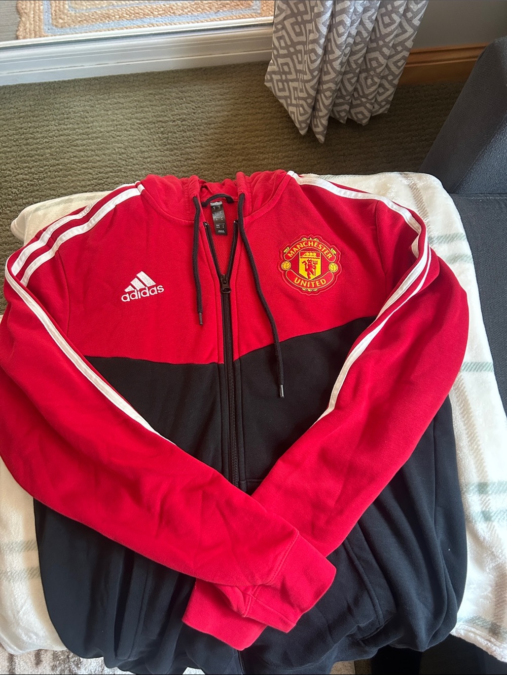 adidas Red and Black Manchester United Zip Hoodie